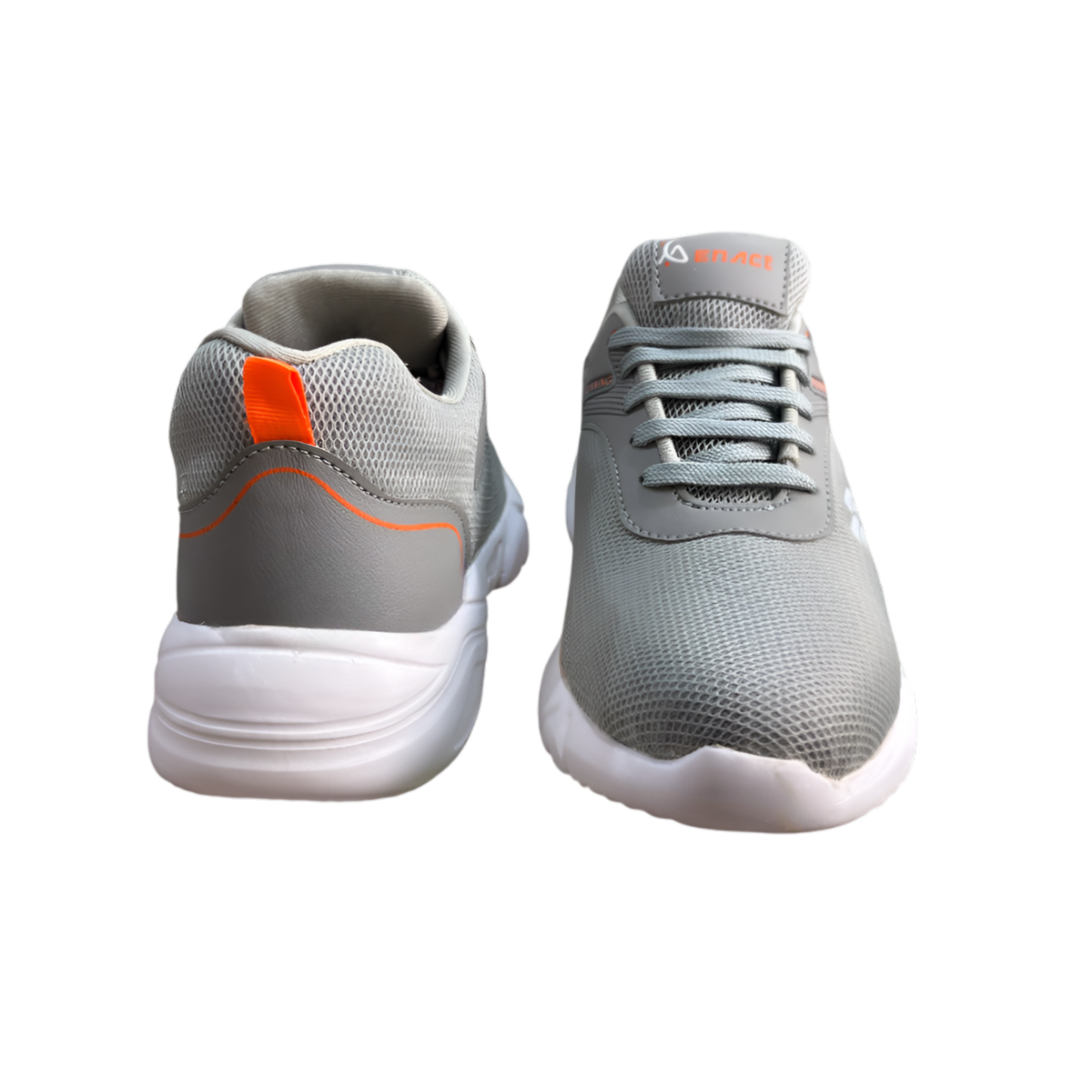Stylish and versatile grey lace-up sport shoes with mesh material for breathability.