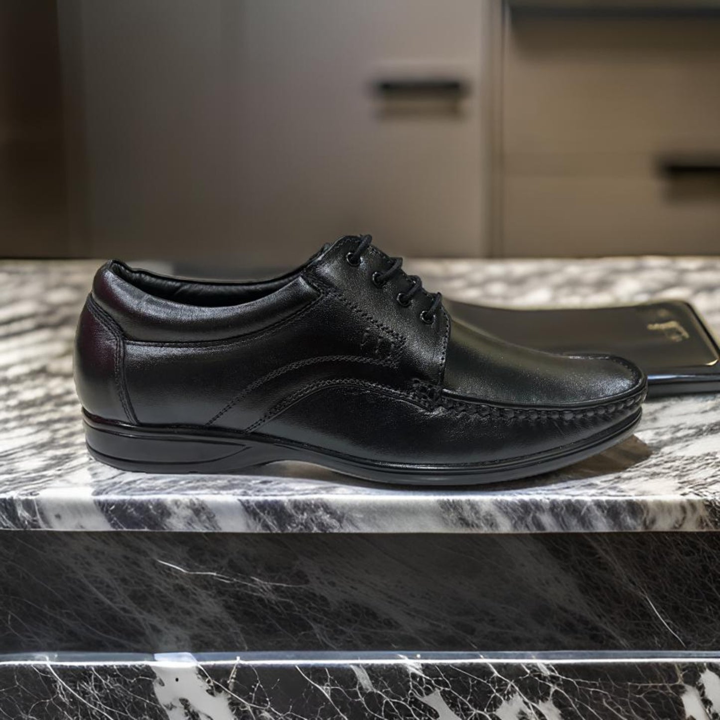 EnAct BAGHEERA Black Genuine Leather Lace-Up Shoes for men, designed for formal occasions, office wear, and parties